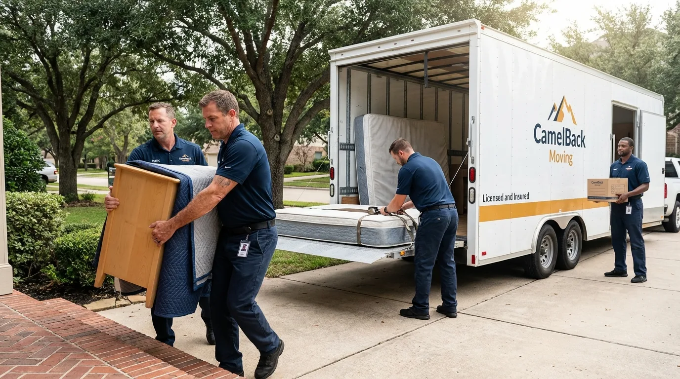 Crew loading residential truck for cross-state move from Wesley Chapel, FL