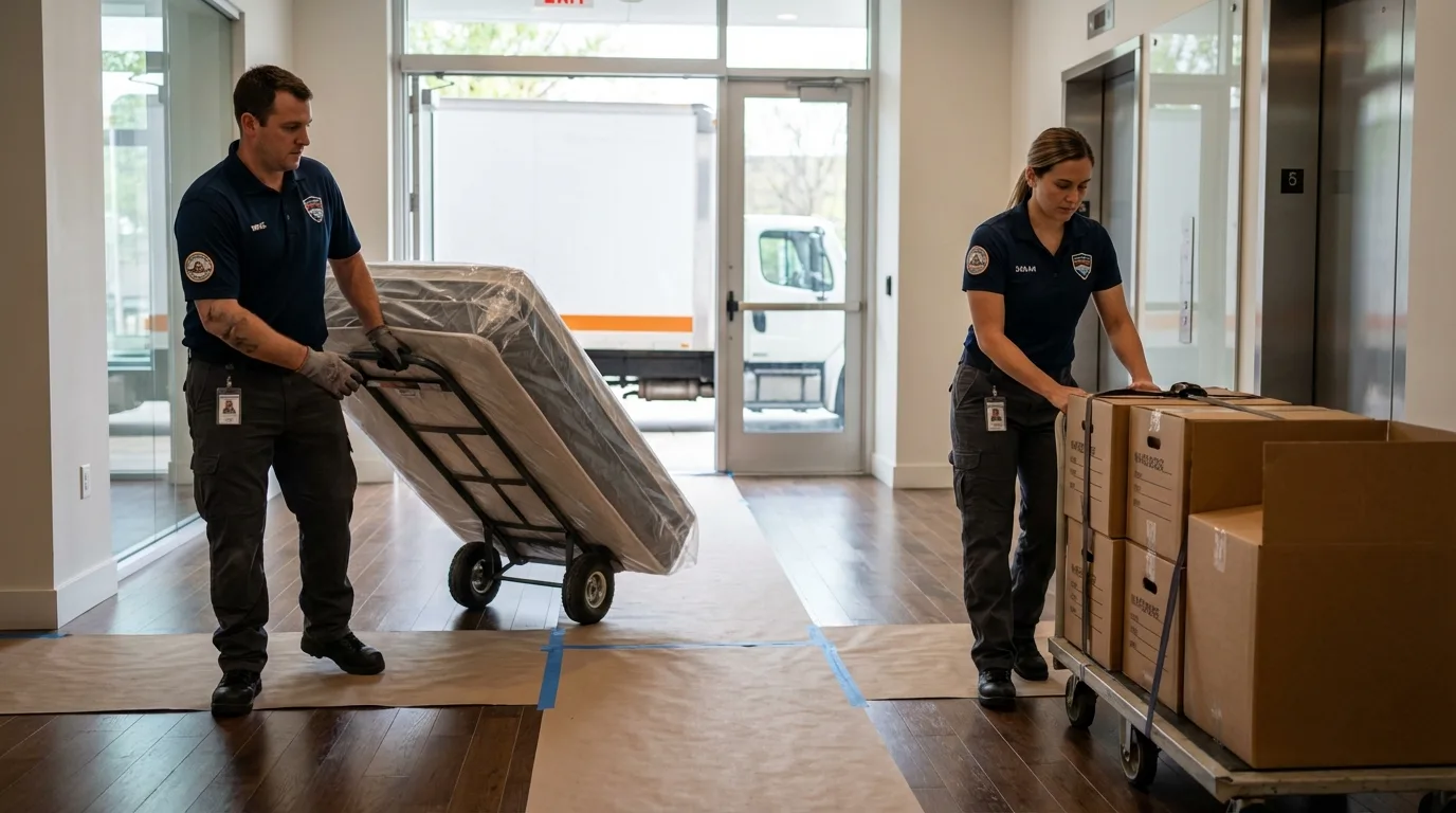 Professional apartment movers loading elevator in Wesley Chapel, FL
